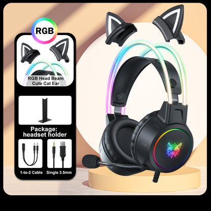ONIKUMA X15pro Cat Ears Gaming Headset with LED Light-Up Headband, Wired, Noise-Canceling Mic for PC & Laptop