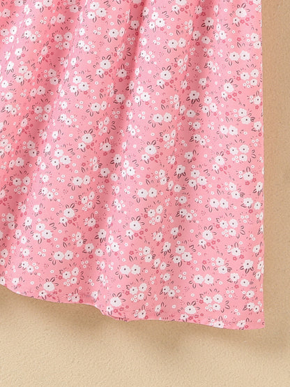 Girls' Summer Floral Princess Sundress - Sleeveless, Easy-Care, Elegant Crew Neck with Flared Hem