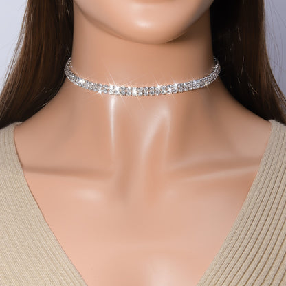 Double Row Shiny Rhinestones Women Gorgeous Chain Silver Plated Jewelry