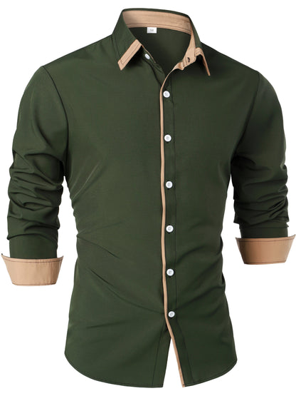 Contrast Color Long Sleeve Statement Trim Shirt - Men's Casual Trim