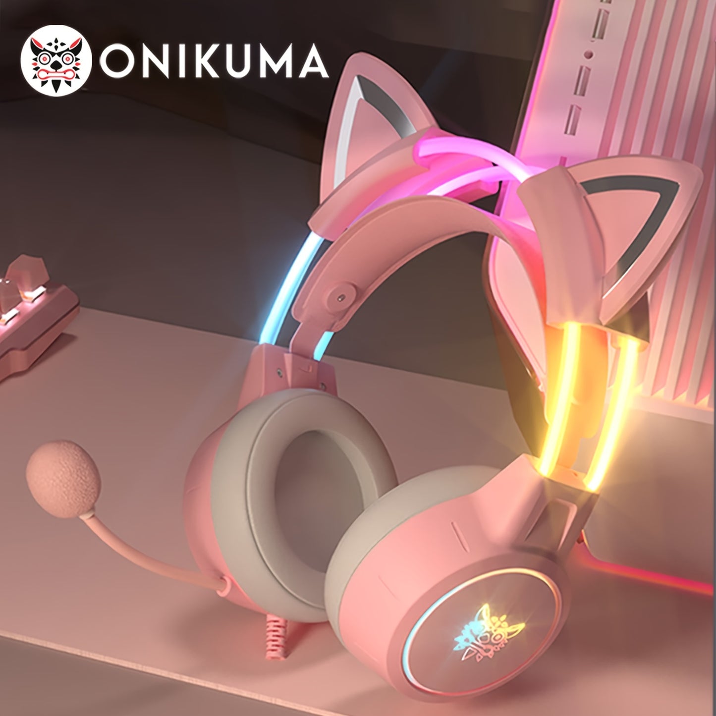 ONIKUMA X15pro Cat Ears Gaming Headset with LED Light-Up Headband, Wired, Noise-Canceling Mic for PC & Laptop