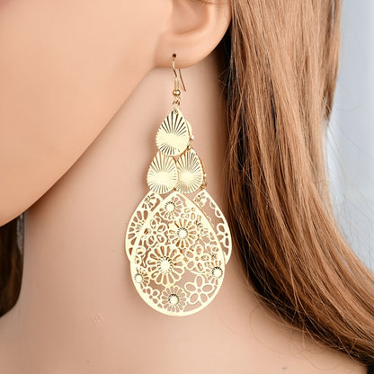 Vintage Hollow Multi-layer Waterdrop Long Earrings For Women Jewelry Gifts 1Pair