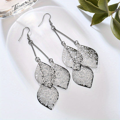 Stunning Dangle Earrings - Exquisite Hollow Pattern Leaf Design, Boho Vacation Style, Trendy Female Gift, Hypoallergenic, Nickel-Free, Lightweight, Easy to Wear, Perfect for Any Occasion