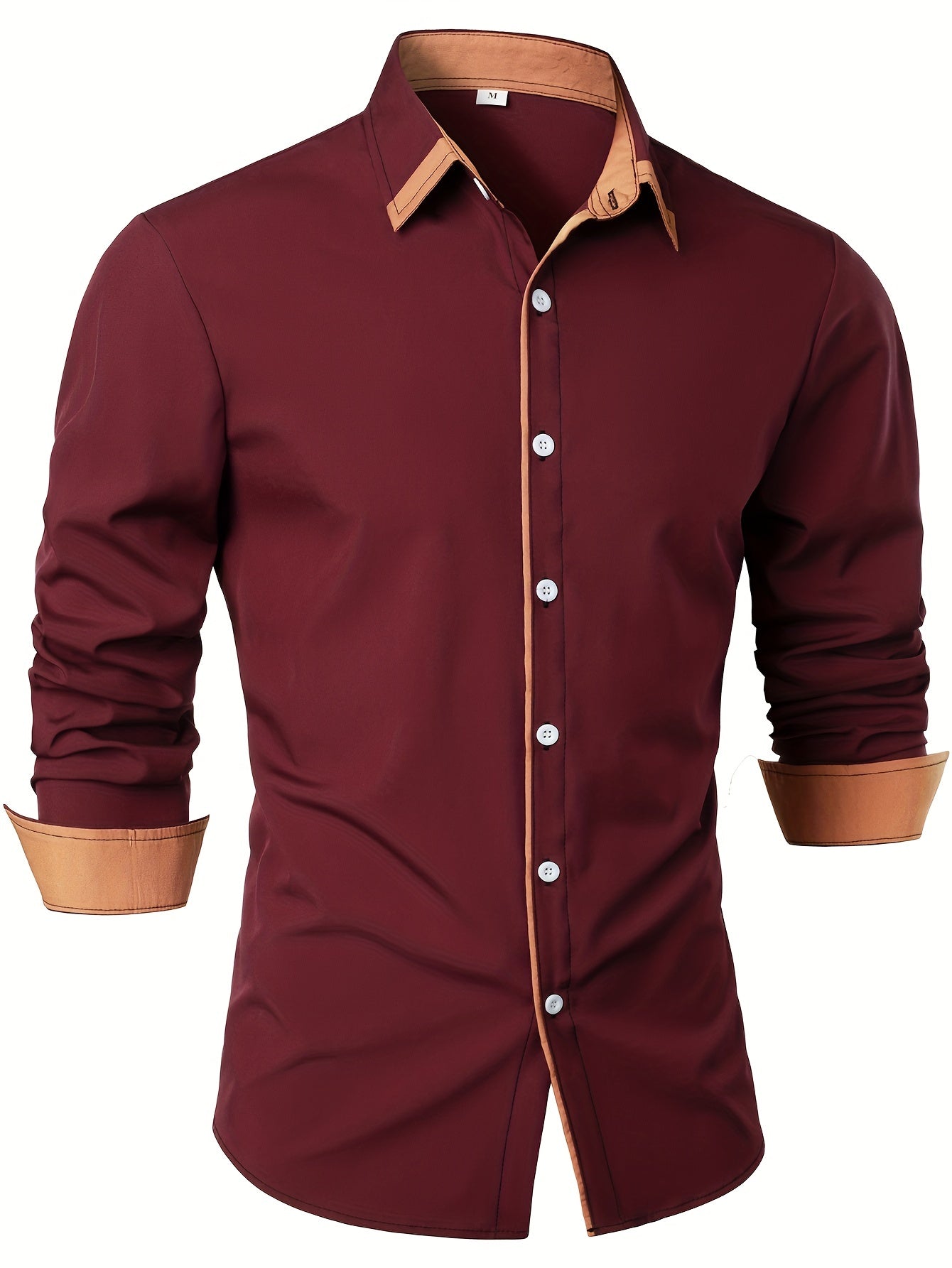 Contrast Color Long Sleeve Statement Trim Shirt - Men's Casual Trim