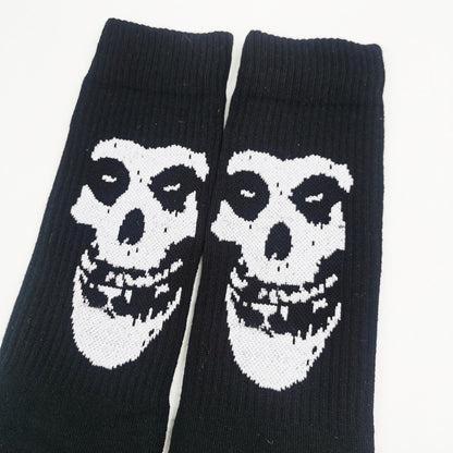 5pairs Men's Breathable Sweat Absorbing Crew Socks With Skull Faces Print, Novelty Socks