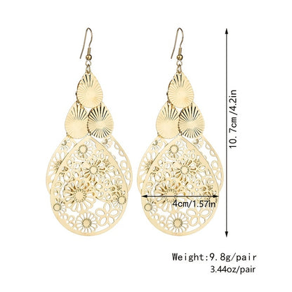 Vintage Hollow Multi-layer Waterdrop Long Earrings For Women Jewelry Gifts 1Pair