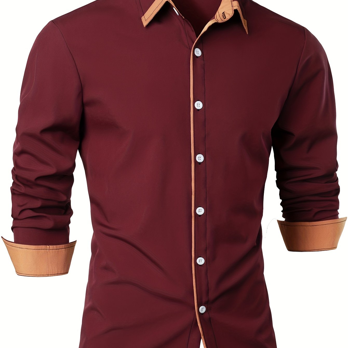 Contrast Color Long Sleeve Statement Trim Shirt - Men's Casual Trim