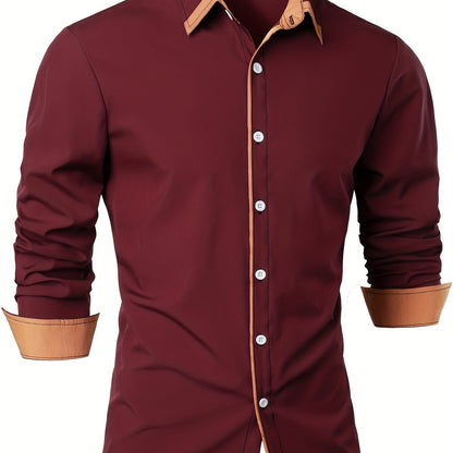 Contrast Color Long Sleeve Statement Trim Shirt - Men's Casual Trim