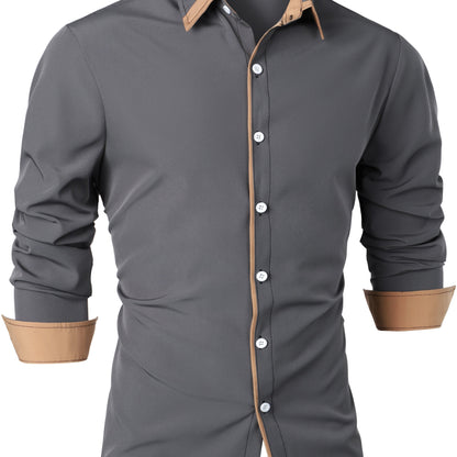 Contrast Color Long Sleeve Statement Trim Shirt - Men's Casual Trim