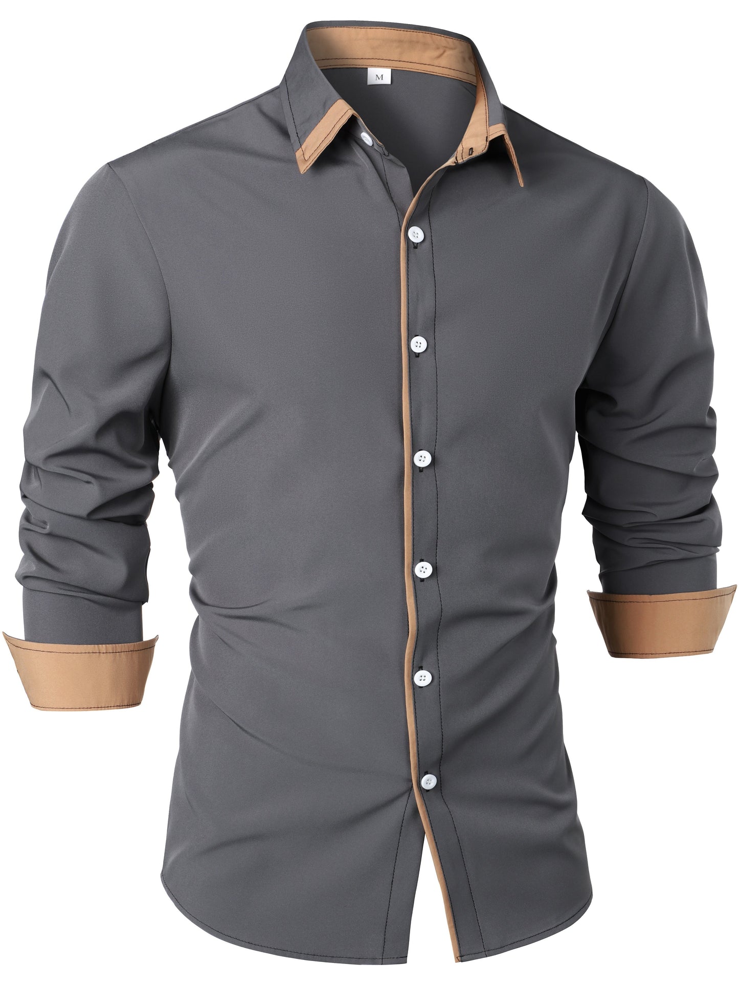 Contrast Color Long Sleeve Statement Trim Shirt - Men's Casual Trim
