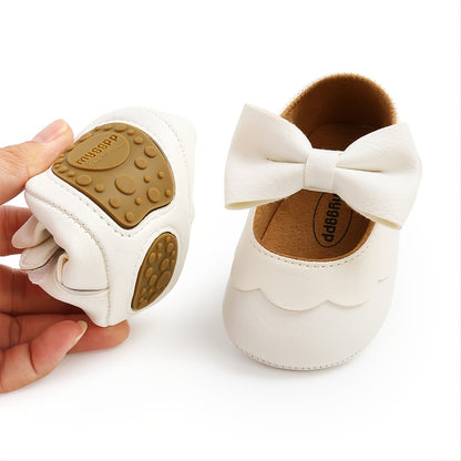 Baby Girls Mary Jane Flats With Bowknot Non Slip Soft Sole Newborn Infant Toddler First Walker Crib Dress Shoes