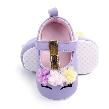 Adorable Baby Girls Cartoon Unicorn Crib Shoes - Flexible Fabric Sole, Hook-and-Loop Fastener, Mesh Flower Embellishment, Breathable for Spring and Autumn Walking