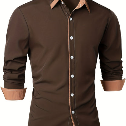 Contrast Color Long Sleeve Statement Trim Shirt - Men's Casual Trim