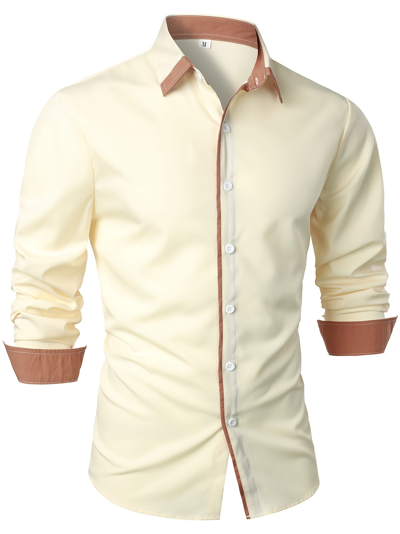 Contrast Color Long Sleeve Statement Trim Shirt - Men's Casual Trim